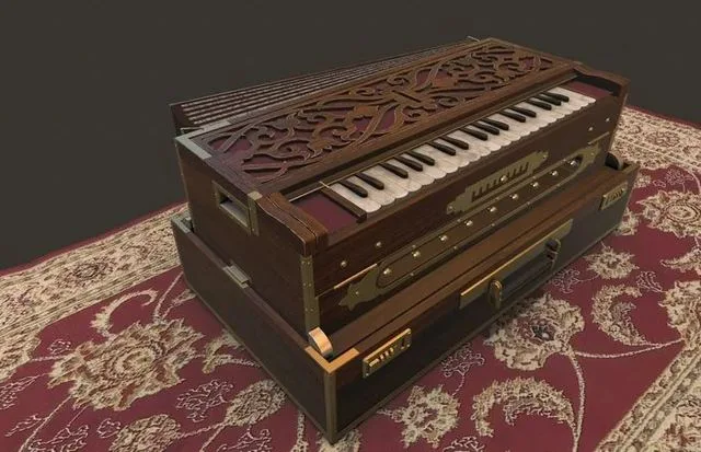 Harmonium musical instrument on rug Low-poly (PBR)