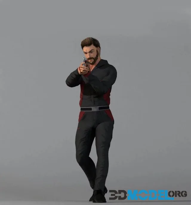 Killer man with gun Low-poly (PBR)
