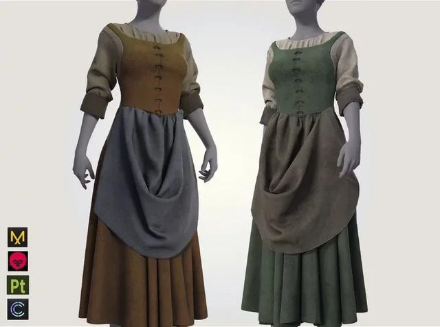 Medieval renaissance farmer peasant clothes woman girl outfit (PBR)