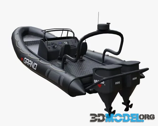 Motor inflatable dinghy boat black Low-poly (PBR)