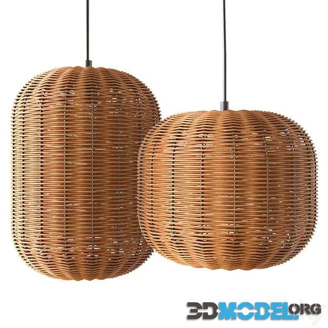Rattan and Metal Ceiling Lamp