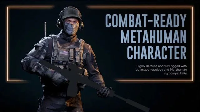 Rigged Combat-Ready Metahuman Soldier Character – 5 Colors Low-poly (PBR)