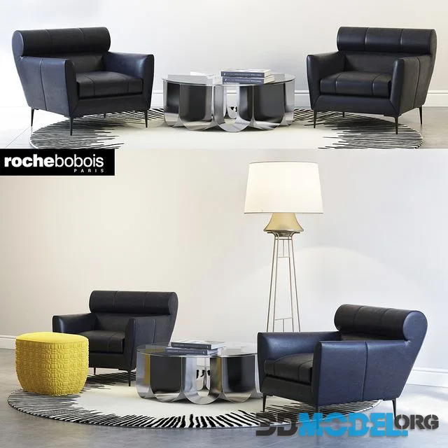 Roche bobois VIRGULE ARMCHAIR, PARIS SUNSET, TRILOGIE OTTOMAN