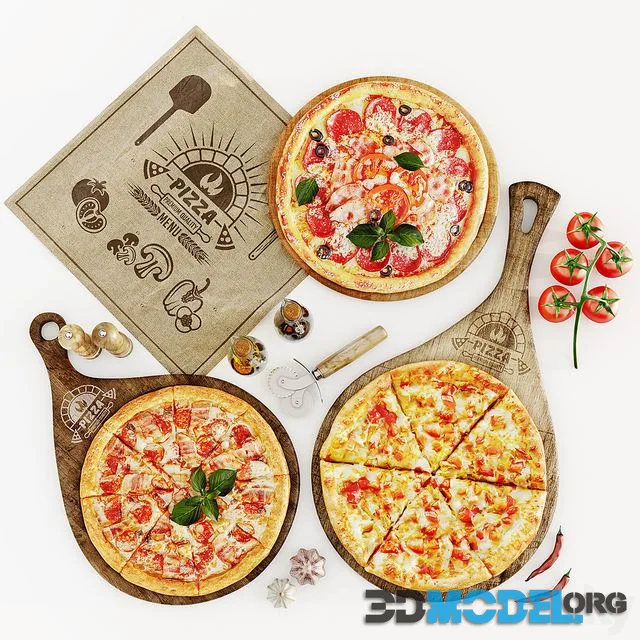 Set with pizza in assortment