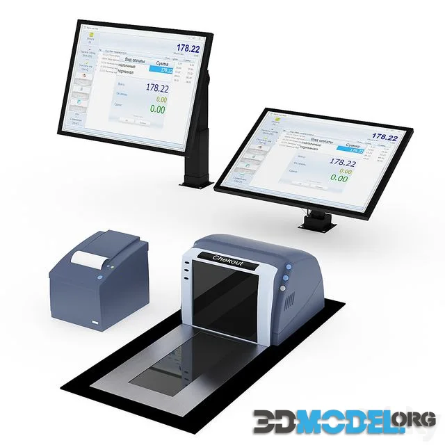 Shop equipment, receipt printer, scanner, 2 monitors with bracket options