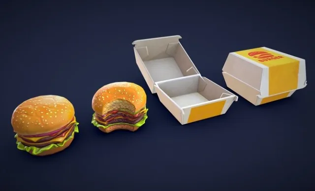 Stylized Double Burger And Box Low Poly (PBR)