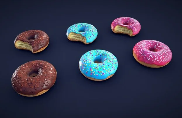 Stylized Fast Food Donuts Low Poly (PBR)