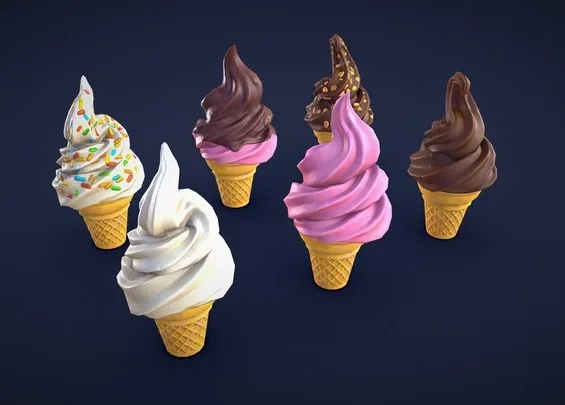 Stylized Soft Serve Soft Ice Low Poly (PBR)