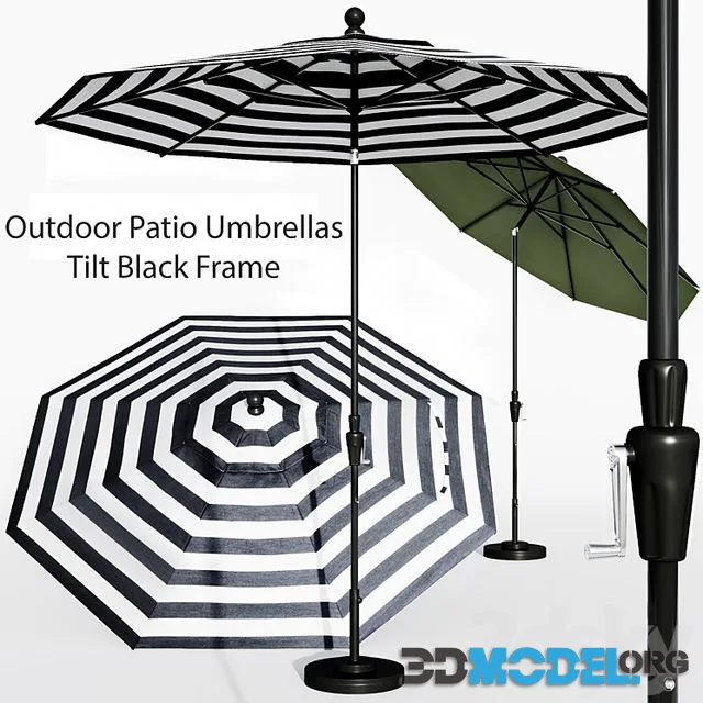 9' Sunbrella Black Cabana Stripe Outdoor Patio Umbrella with Black Tilt Frame + Reviews