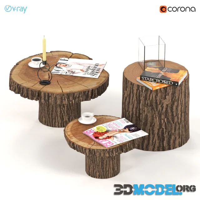 A set of coffee tables from slabs and stumps