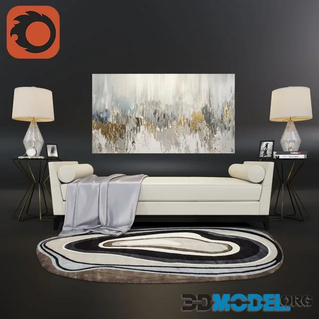 A set of furniture and decor