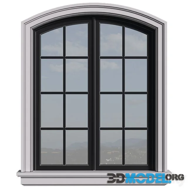 Arched aluminum facade window in a modern style.Exterior Street Window