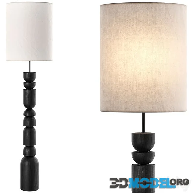 Aska charred wood and natural linen floor lamp