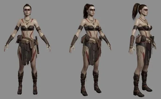Barbarian Female Warrior Low-poly (PBR)