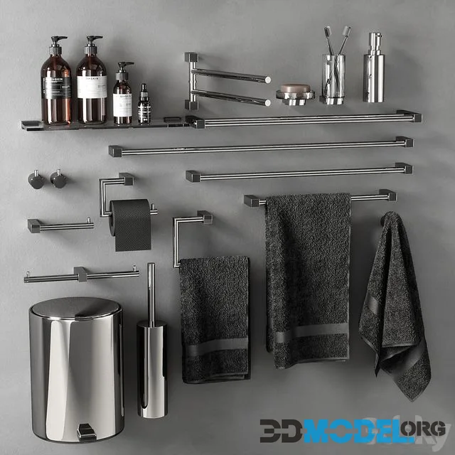 bathroom accessories 02 with black towels