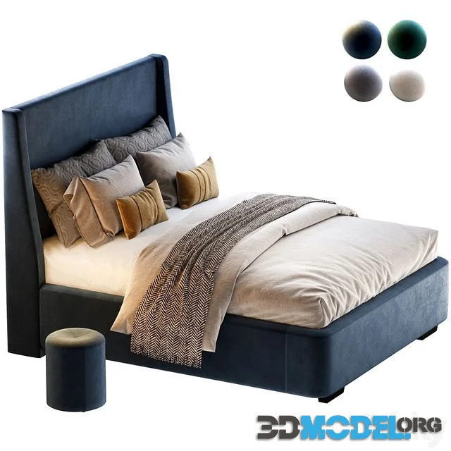 Bed Defense 160 Velvet Grey emerald sand blue with pouffe Kofi Divanru