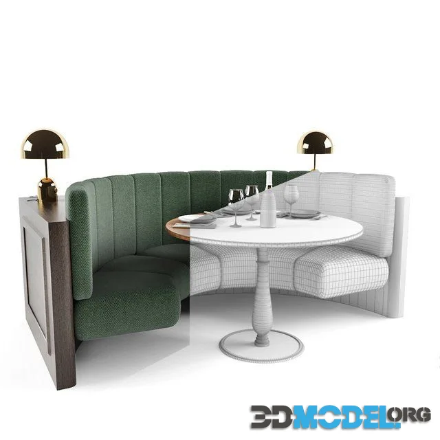 Booth seating with table and lamps