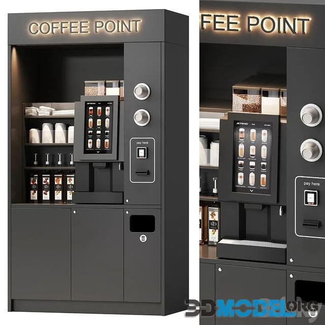 Coffee vending machine. Coffee to go. Self-service coffee shop. Vendor point