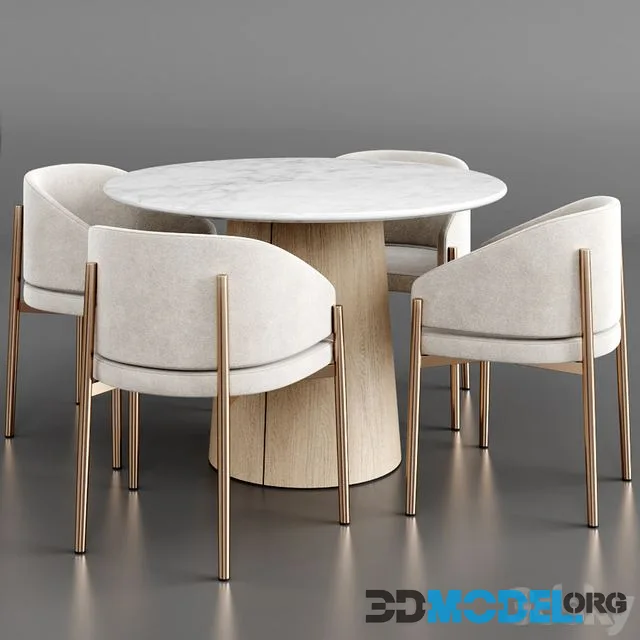 Dinning set 23 (Porro frank armchair,Anton Round Marble Dining Table)