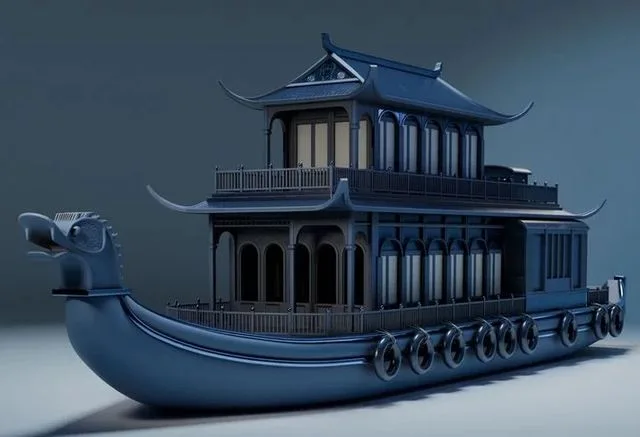 Dragon Pavilion Imperial River Houseboat Low-poly (PBR)