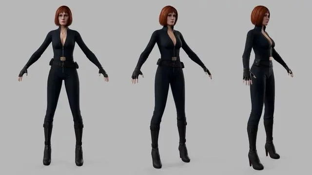 Female Sci Fi Soldier Low-poly (in black) (PBR)