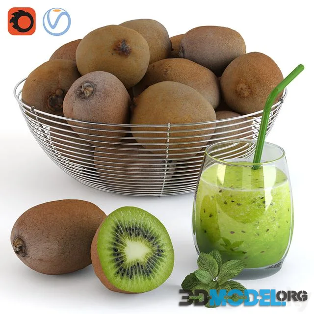 Fresh kiwi and mint drink, kiwi in a bowl