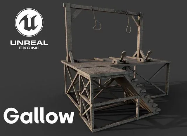 Gallows wooden platform Low-poly (PBR)