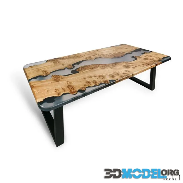 Gray cardinal – living table made of wood and epoxy resin (metal legs)