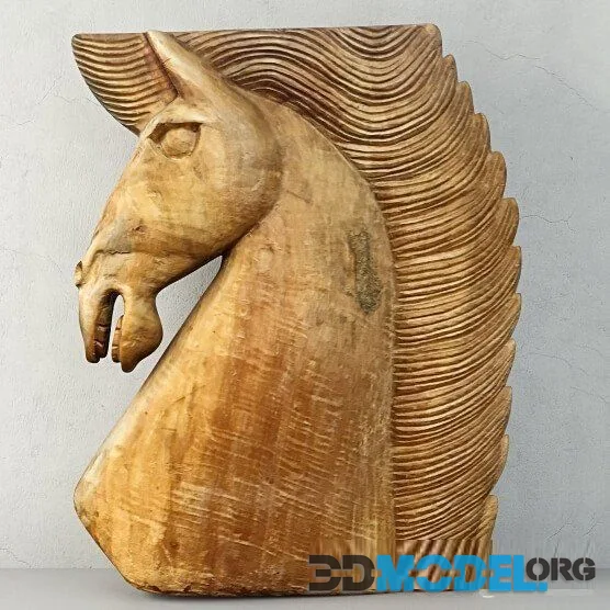 Large wood carved horse head