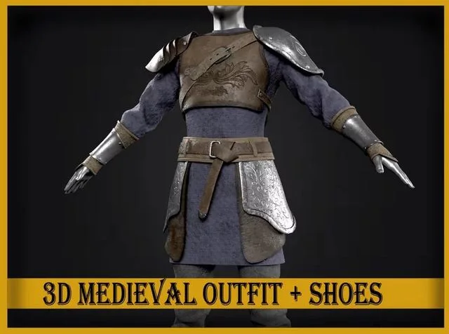 Medieval leather armor warrior clothes (PBR)