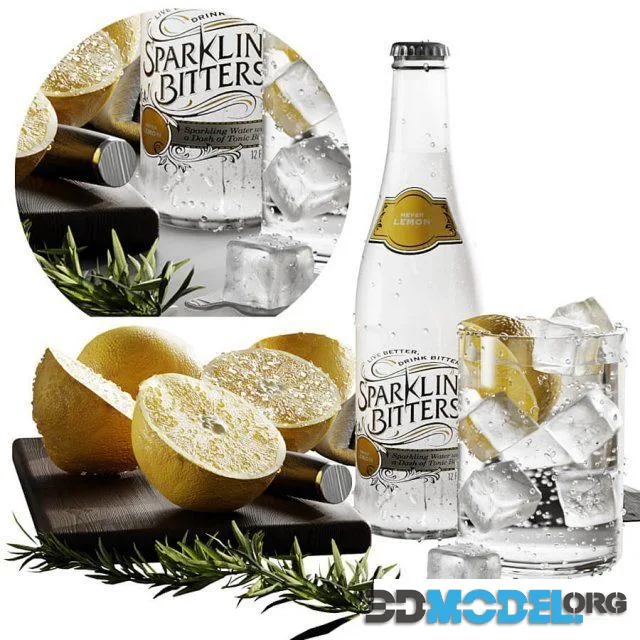 Modern lemon ice cube drink