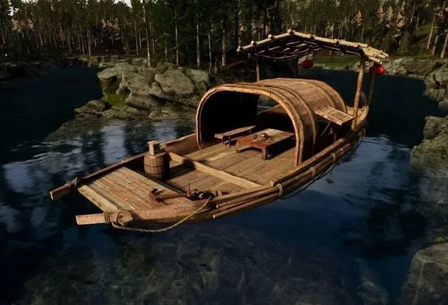 Old Chinese boat Low-poly (PBR)