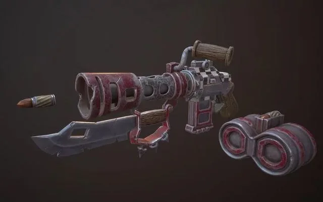 Old damaged Ork gun Low-poly (PBR)