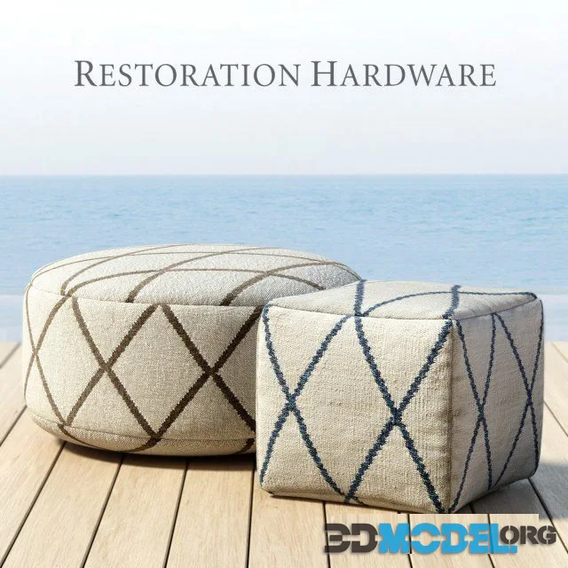 OUTDOOR HAND-KNOTTED MOROCCAN TILE FLATWEAVE POUF