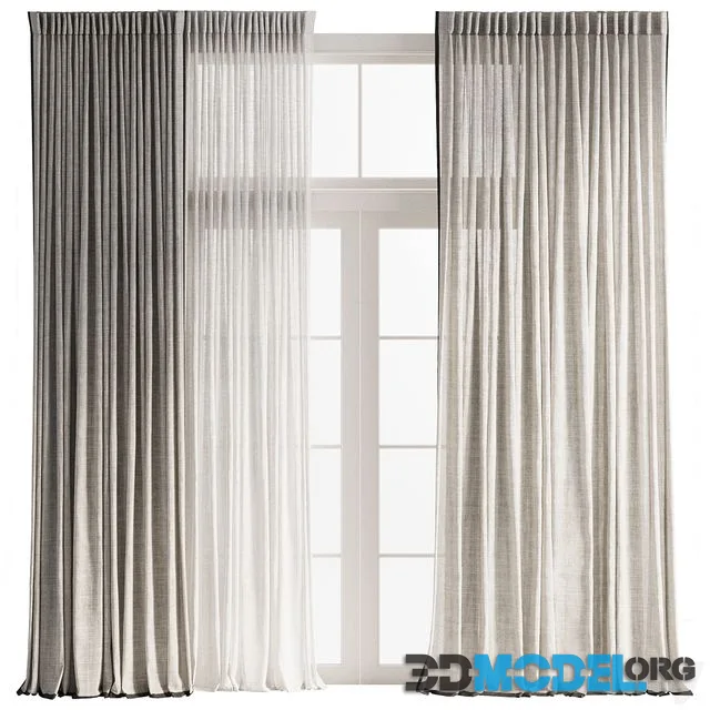 Pinch Pleat Linen Curtain with Tulle 2