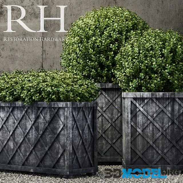 Restoration Hardware weathered steel lattice planters