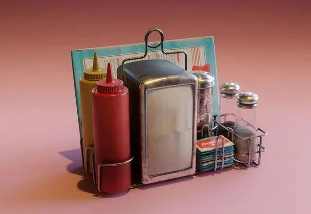 Retro Diner Condiment Caddy Low-poly (PBR)
