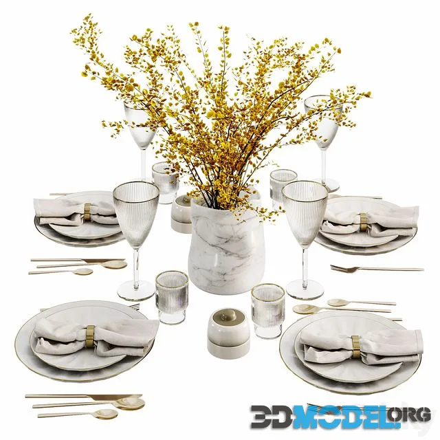 Table setting with bouquet