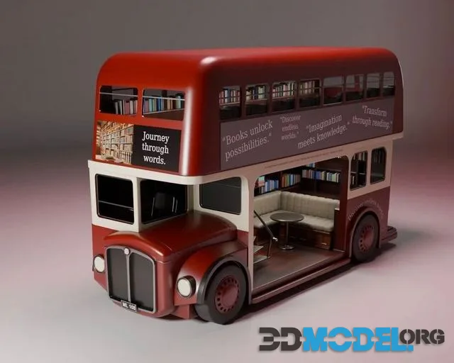 The Bookliner Rolling Library Express Mobile Library Low-poly (PBR)