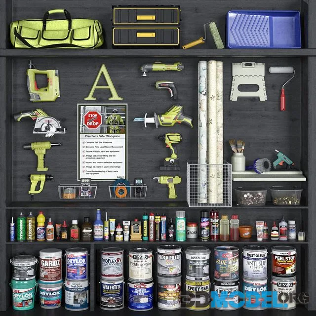 Tool rack, garage tools, power, tool, paint, wallpaper, roller paint