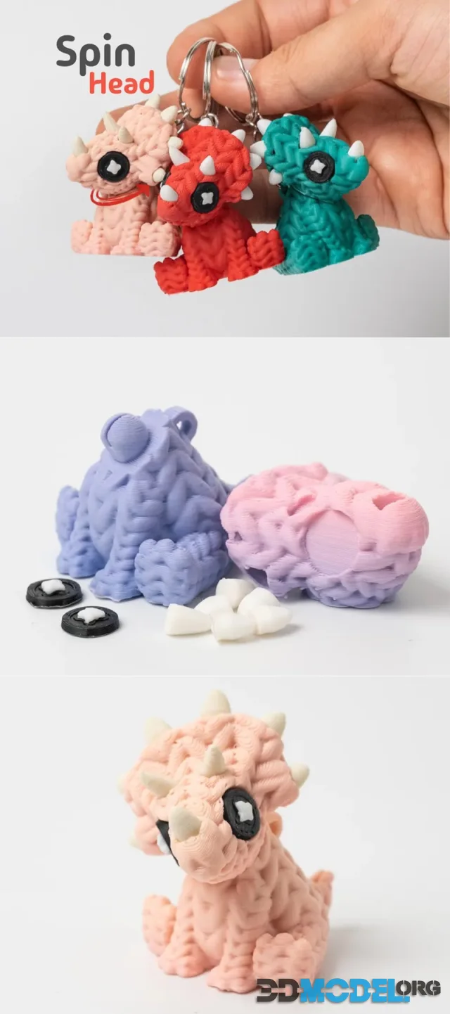 Mini Knitted Triceratops – Articulated & Keychain – Printable