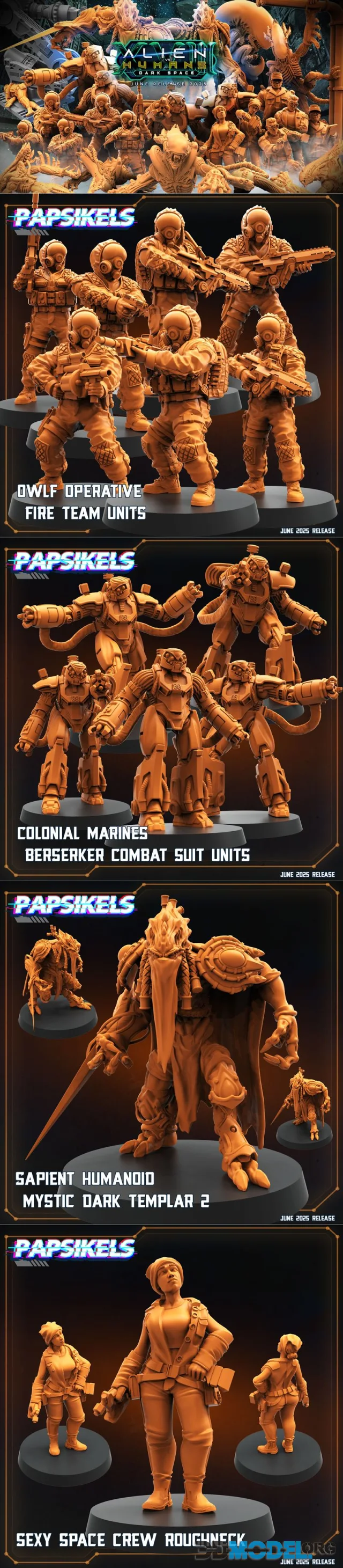 Papsikels Miniatures - Aliens vs Humans Dark Space June 2025 – Printable