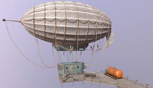 A low-poly of an airship in the port (PBR)