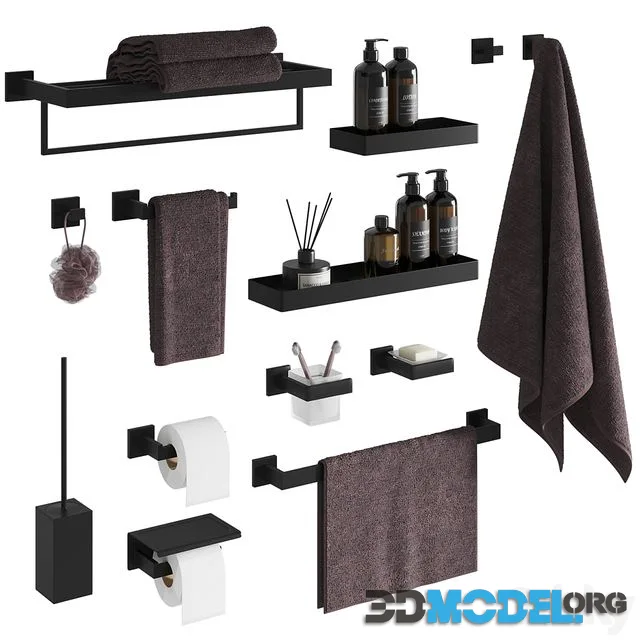 A set of bathroom accessories in modern black