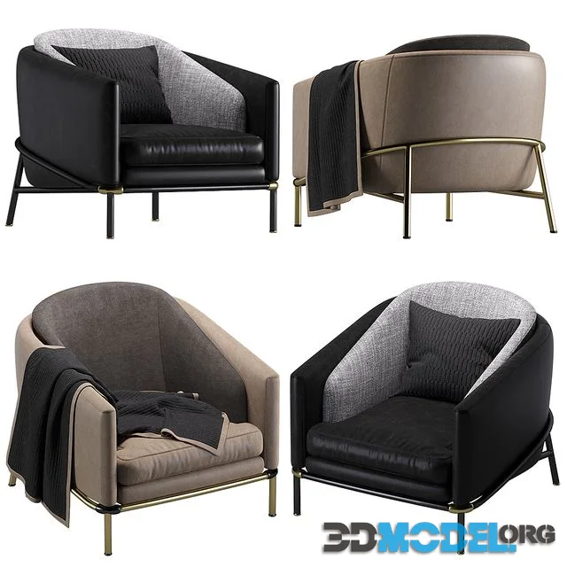 Armchair Minotti Fil noir leather