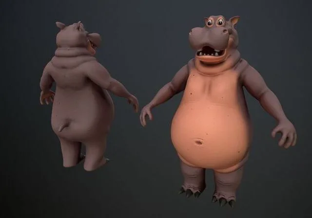 Cartoon Hippo Low-poly (PBR)