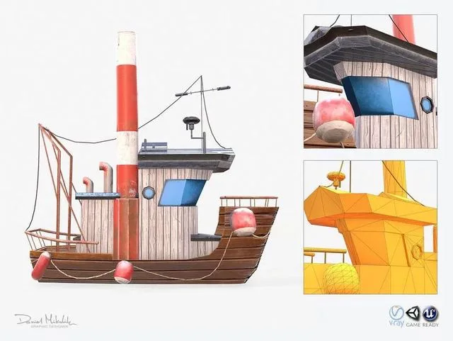 Cartoon Mini Boat 3 Low-poly (PBR)