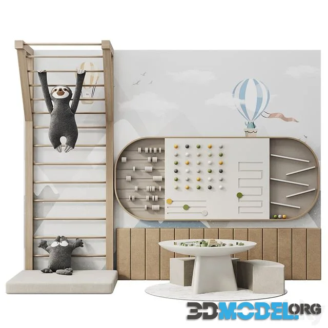 Children's play area 09 (Ladder, toys, lego table, interactive play panel)