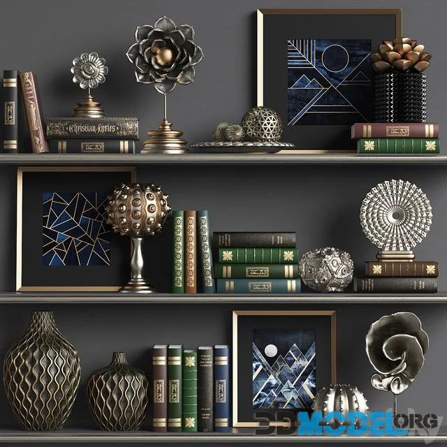 Decor Set 24 (vases, figurines, books, paintings)