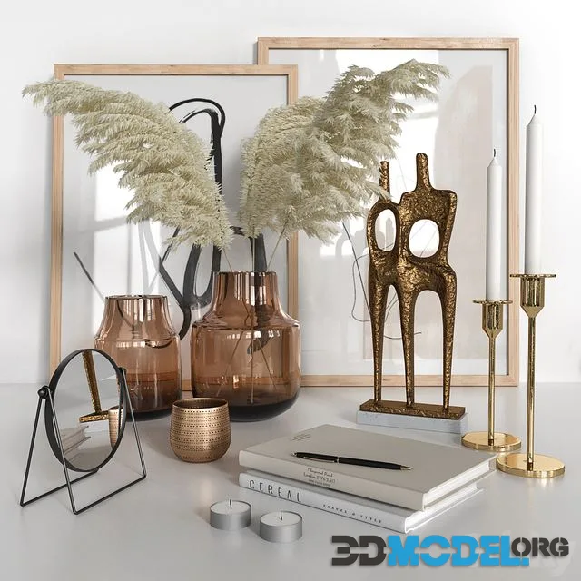 Decorative Set 02 (Candlesticks, vases, mirror)